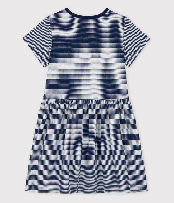 Petit Bateau meisjesjurk x Water Family blauw MEDIEVAL/wit MARSHMALLOW