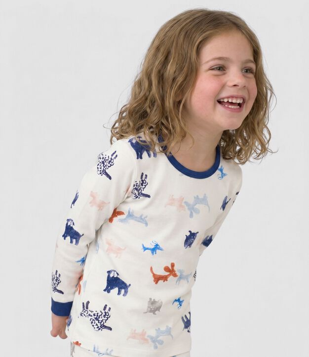 Katoenen verkleedpyjama met hondjesprint voor kinderen wit/multicouleur