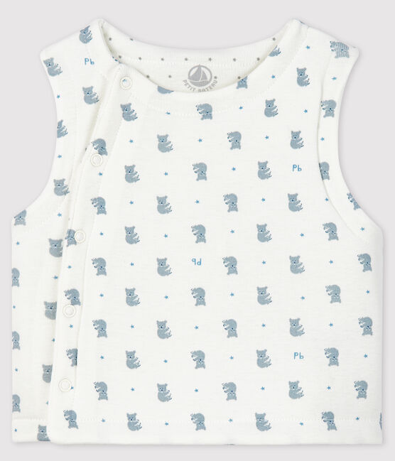 Mouwloos vest voor baby's van gewatteerd biologisch katoen wit MARSHMALLOW+GRIS/ MULTICO