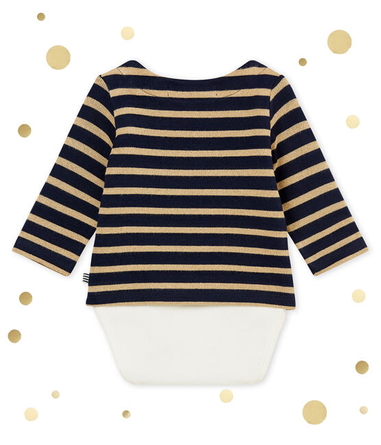 Glitterende body-met-marinetruitje in molton voor babymeisjes blauw SMOKING/bruin BRINDILLE BRILLANT