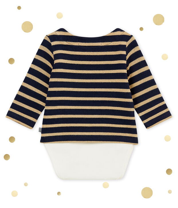 Glitterende body-met-marinetruitje in molton voor babymeisjes blauw/bruin