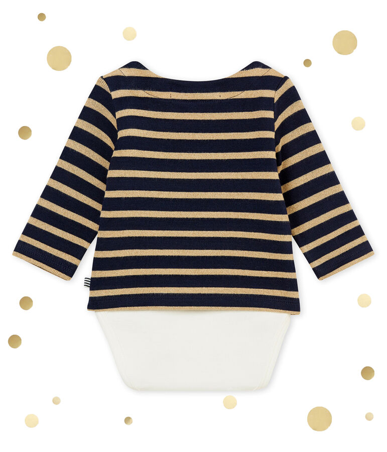 Glitterende body-met-marinetruitje in molton voor babymeisjes blauw/bruin