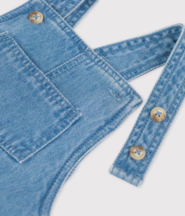 Korte lichte tuinbroek van biologisch denim voor baby's blauw