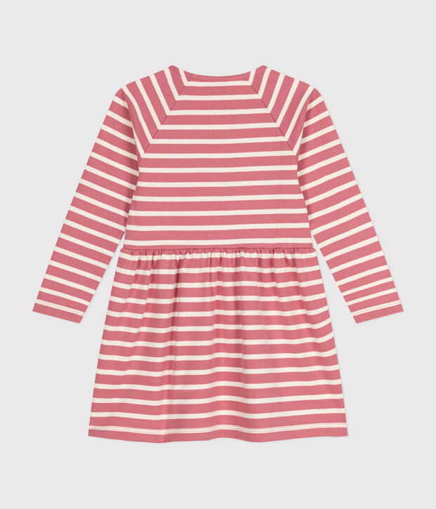 Robe manches longues en coton &eacute;pais enfant fille rose/&eacute;cru