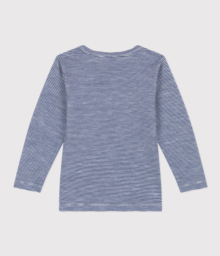 Gestreept T-shirt met lange mouw van wol en katoen voor kinderen blauw/wit