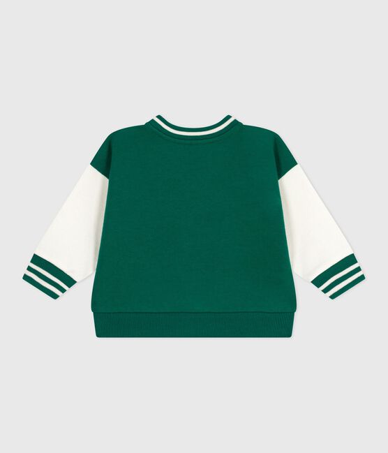 Tweekleurig katoenen babyjasje in collegestijl groen EVERGREEN/ MILK