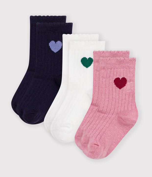 3 paires de chaussettes b&eacute;b&eacute; en coton motif c&oelig;ur multicouleur