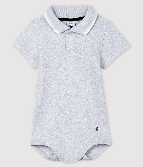 Katoenen body met polokraagje en korte mouwen voor baby's grijs POUSSIERE CHINE