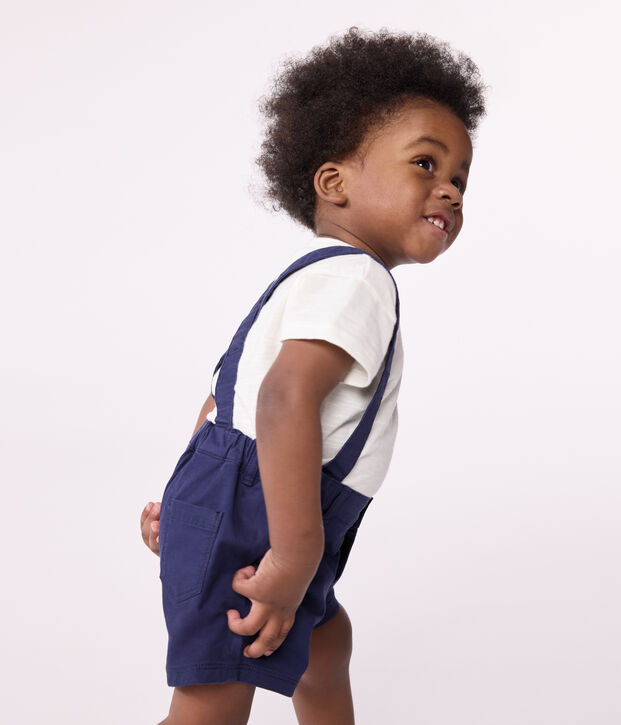 Salopette courte en serge b&eacute;b&eacute; bleu fonc&eacute;