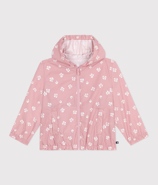Windjack met bloemenprint voor kinderen roze CHARME/wit MARSHMALLOW