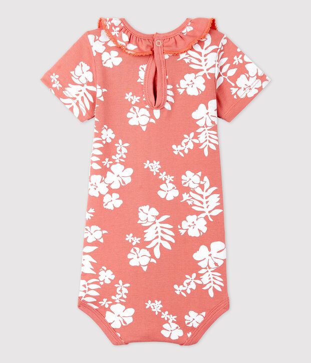 Body imprim&eacute; Hawai avec collerette en coton b&eacute;b&eacute; rose/blanc