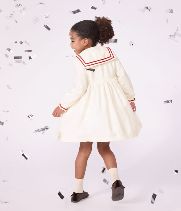 Robe enfant en velours manches longue unie blanc cass&eacute;