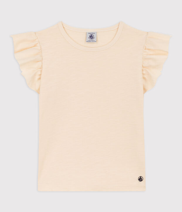Tee-shirt manches courtes en coton enfant fille &eacute;cru