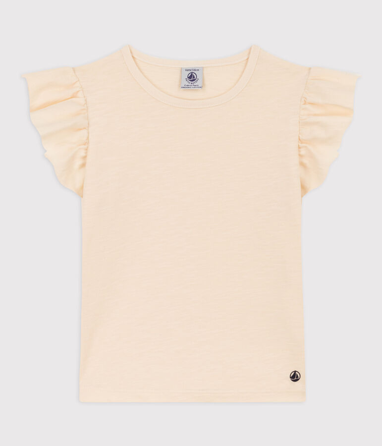 Tee-shirt manches courtes en coton enfant fille &eacute;cru