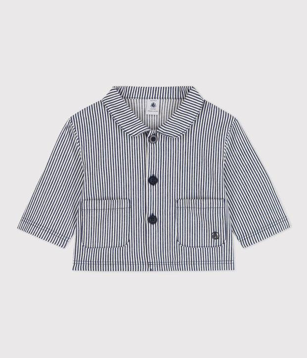 Korte babyvest van gestreept linnen blauw/wit