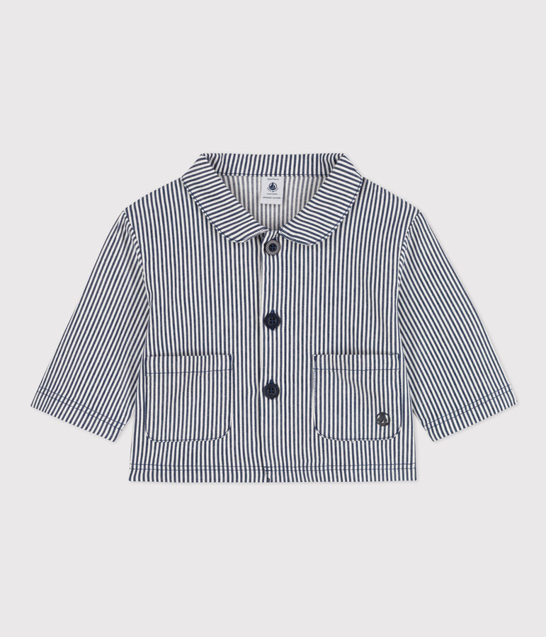 Veste courte b&eacute;b&eacute; en toile ray&eacute;e bleu/blanc