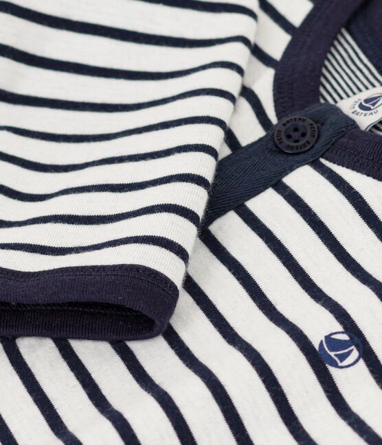 Combinaison longue rayée marinière en jersey épais bébé blanc MARSHMALLOW/bleu SMOKING