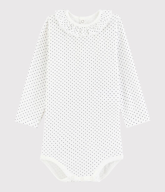 Rompertje lange mouwen babymeisje wit MARSHMALLOW/blauw MEDIEVAL