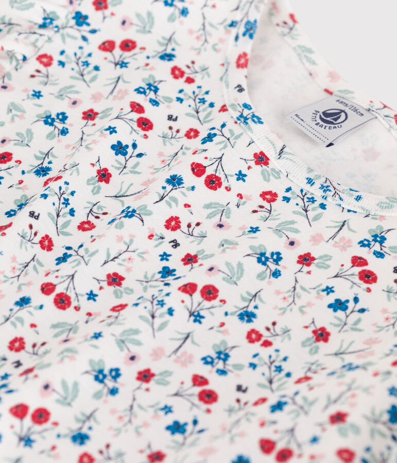 Katoenen T-shirt met korte mouwen en bloemenprint voor kinderen wit/multicouleur