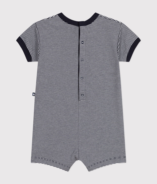 Combinaison courte en jersey b&eacute;b&eacute; bleu/blanc