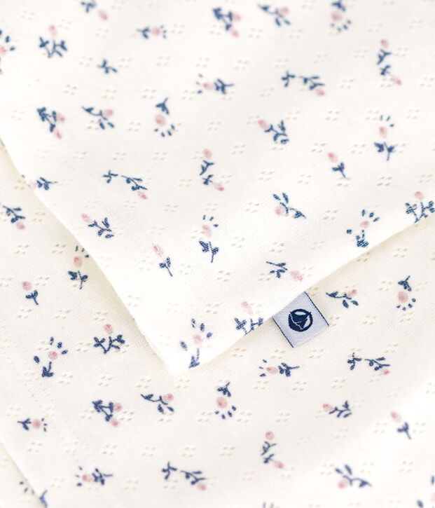 Korte kinderpyjama van ajourkatoen met bloemenprint wit/multicouleur