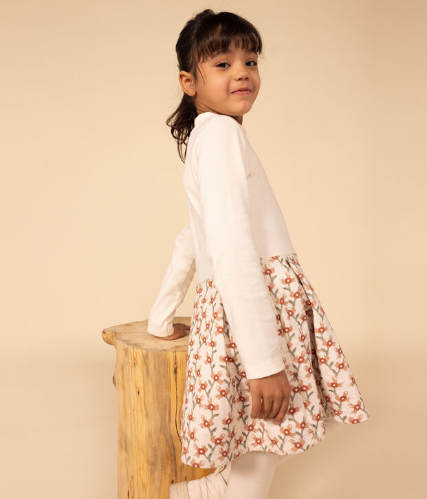 Robe manches longues imprim&eacute;e enfant fille &eacute;cru/multicouleur