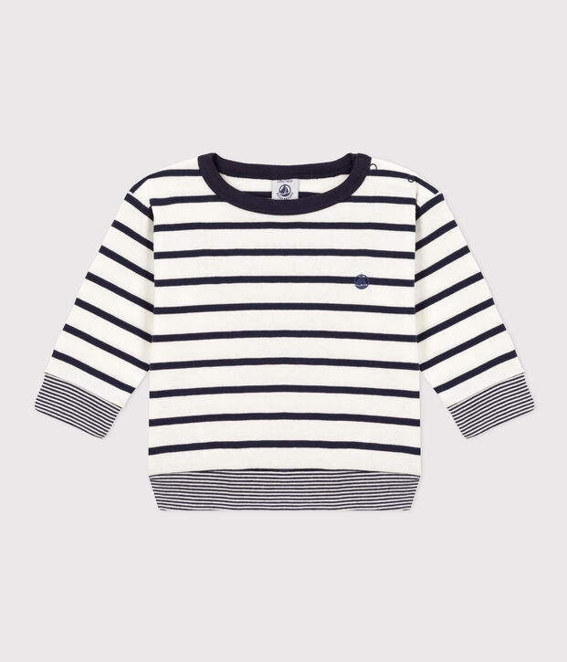 Gestreept T-shirt met lange mouwen in jersey voor baby's wit/blauw