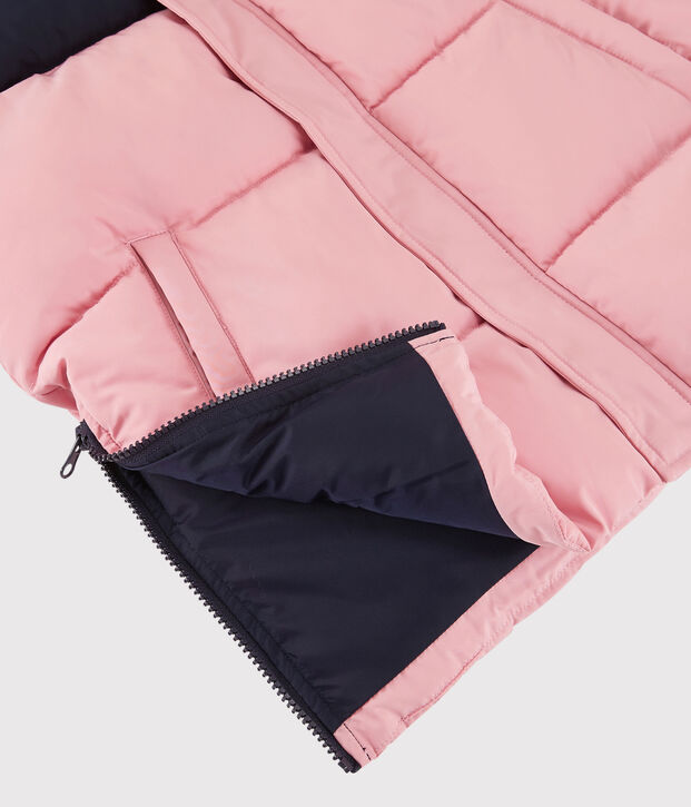 Lang meisjes/jongens donsjack blauw/roze