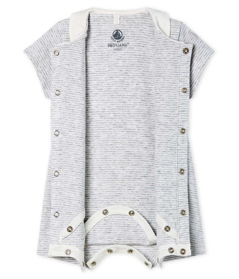 Korte bodypyjama van gebreide stof voor baby's grijs POUSSIERE/wit MARSHMALLOW
