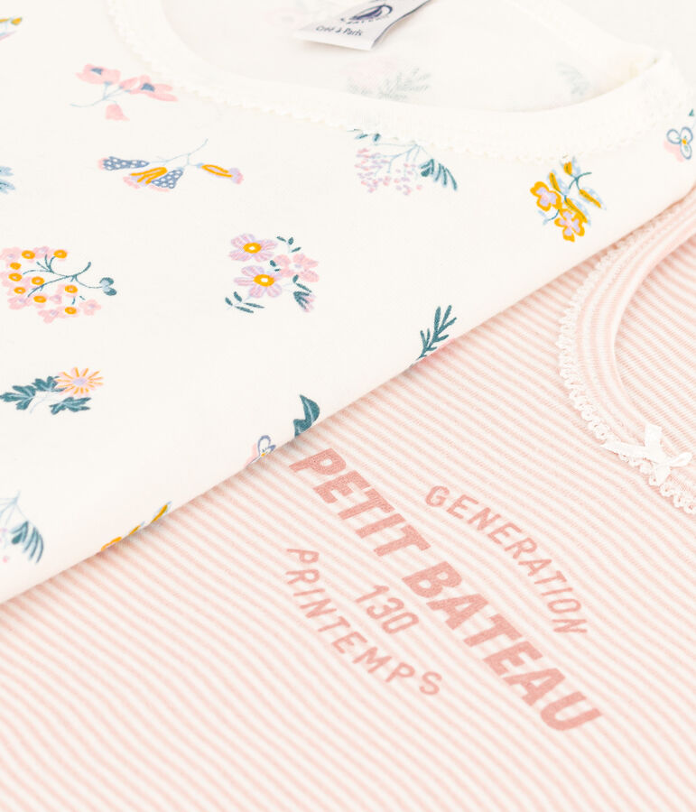 Set van 2 korte katoenen meisjespyjama's met bloemen. multicouleur