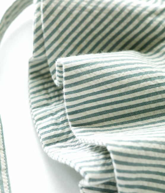 Capeline en seersucker rayé bébé. bleu BRUT/blanc MARSHMALLOW