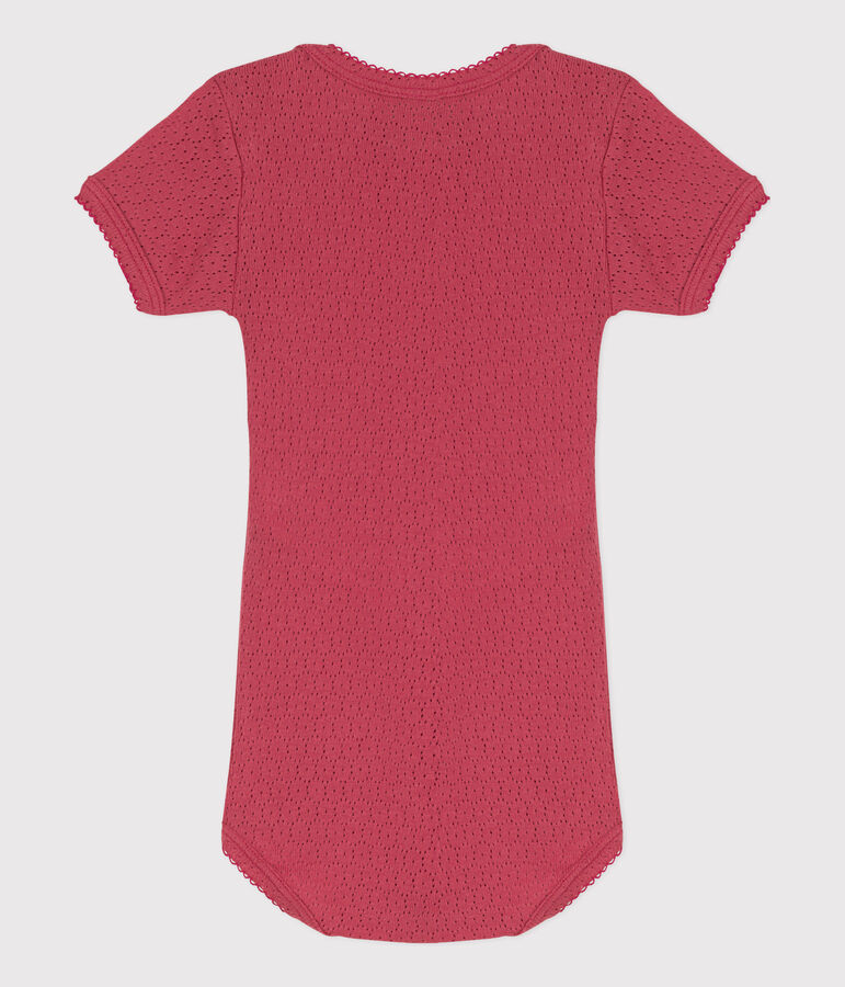 Body manches courtes b&eacute;b&eacute; en maille ajour&eacute;e rose