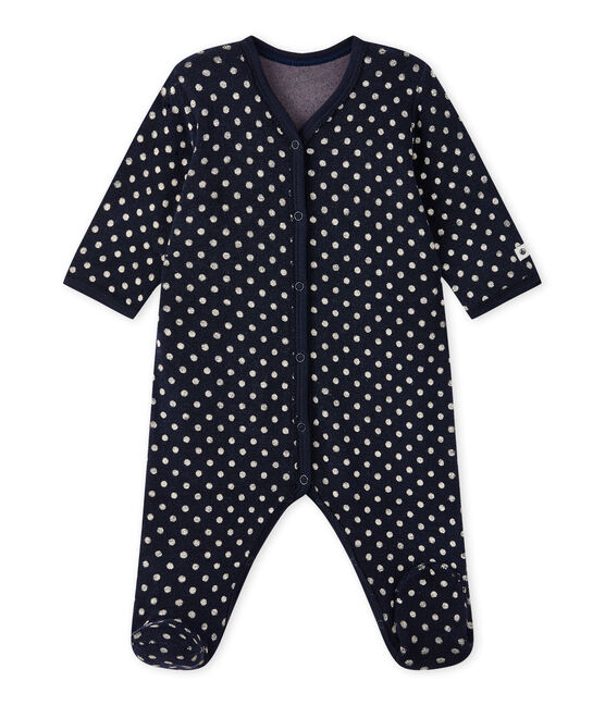 Pyjama in bouclébadstof met stippen voor babymeisjes blauw SMOKING/wit ECUME