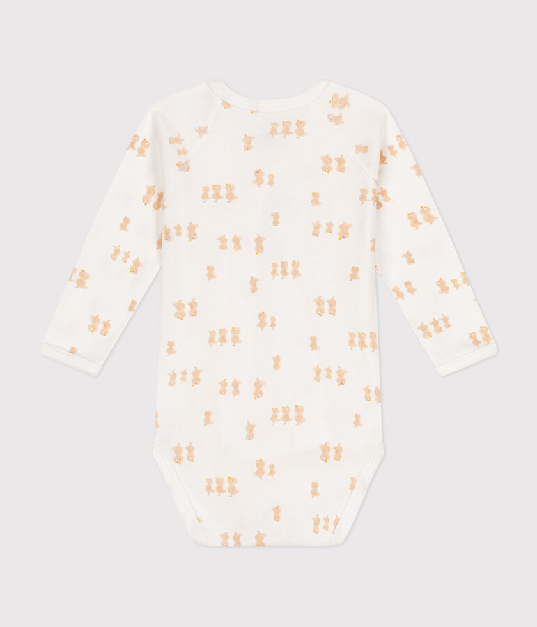 Katoenen overslagbody met lange mouwen voor baby's wit/beige