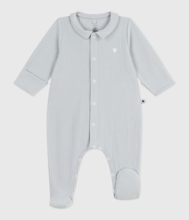 Pyjama b&eacute;b&eacute; en velours &agrave; col uni bleu