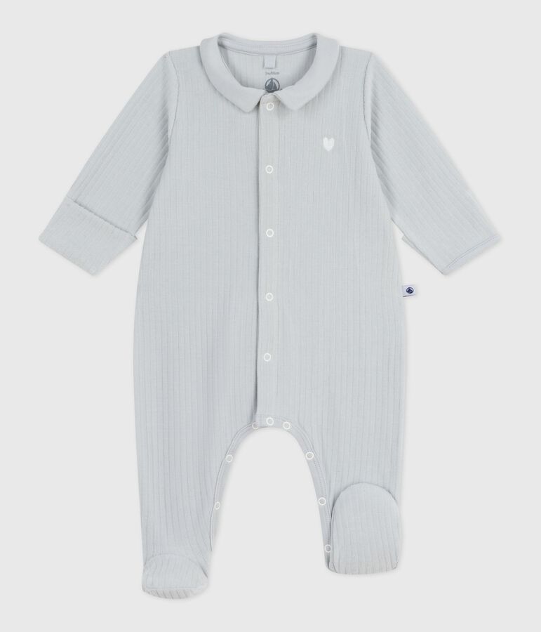 Fluwelen babypyjama met effen kraag blauw