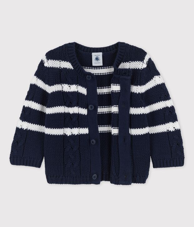Cardigan en tricot torsad&eacute; b&eacute;b&eacute; bleu/blanc