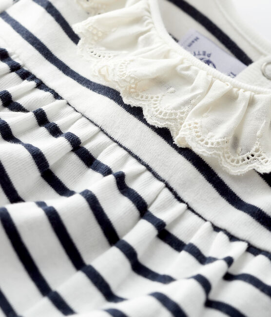 Blouse met lange mouwen babymeisje wit MARSHMALLOW/blauw SMOKING
