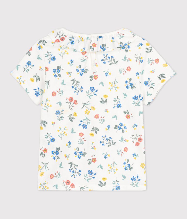 T-shirt manches courtes en coton enfant fille blanc/multicouleur