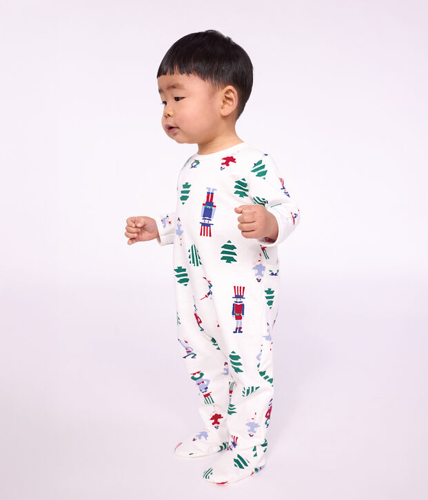 Pyjama b&eacute;b&eacute; en molleton ouverture dos imprim&eacute; No&euml;l blanc/multicouleur