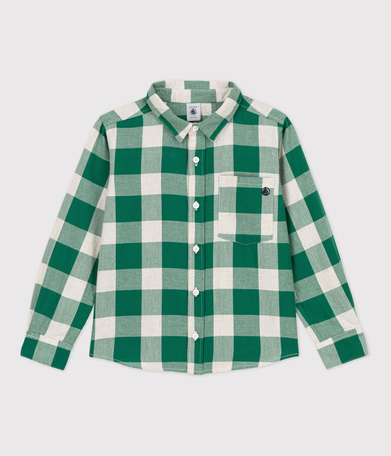 Ruitjeshemd in flanel voor jongens MATCHA/ecru