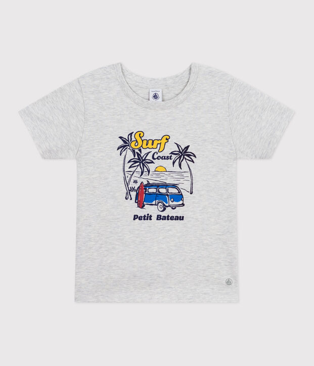 Tee-shirt enfant en coton manches courtes imprim&eacute; gris chin&eacute; clair