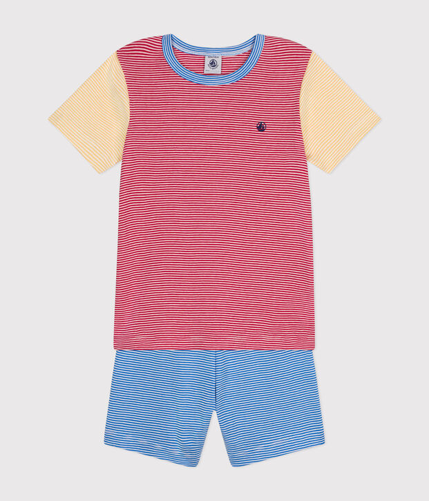 Pyjama short ray&eacute; en coton enfant rouge/multicouleur