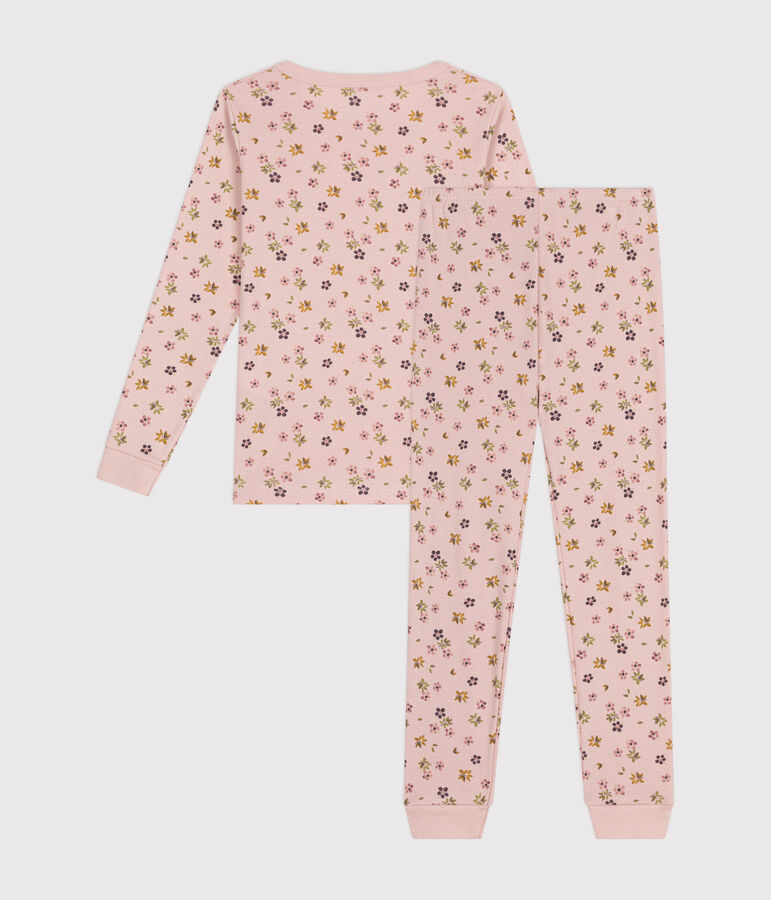 Aansluitende katoenen pyjama met bloemenprint voor kinderen roze/wit