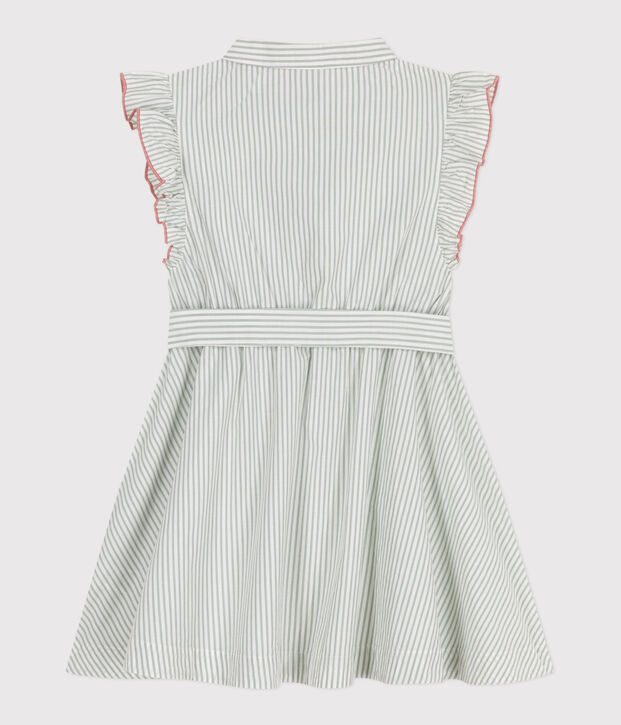 Robe sans manche enfant en coton &agrave; rayures vert/blanc
