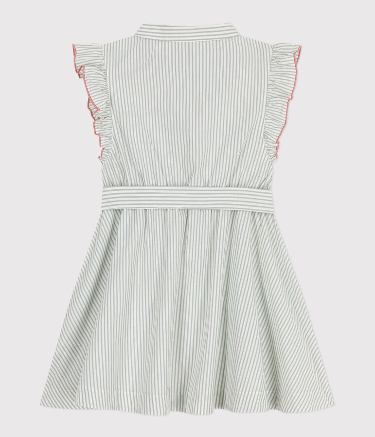 Robe sans manche enfant en coton &agrave; rayures vert/blanc