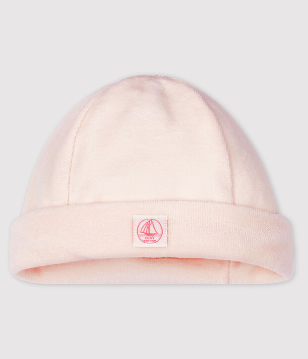 Bonnet naissance b&eacute;b&eacute; en velours de coton biologique rose clair