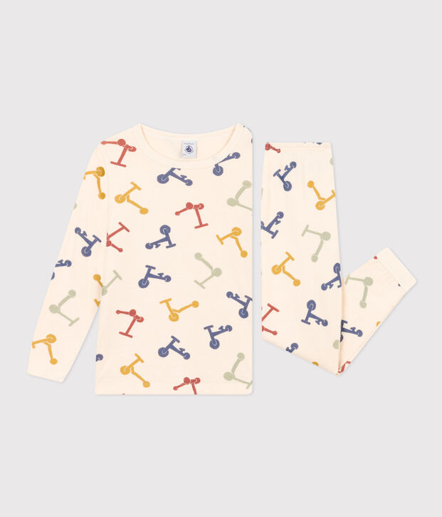 Katoenen kinderpyjama met print ecru/multicouleur
