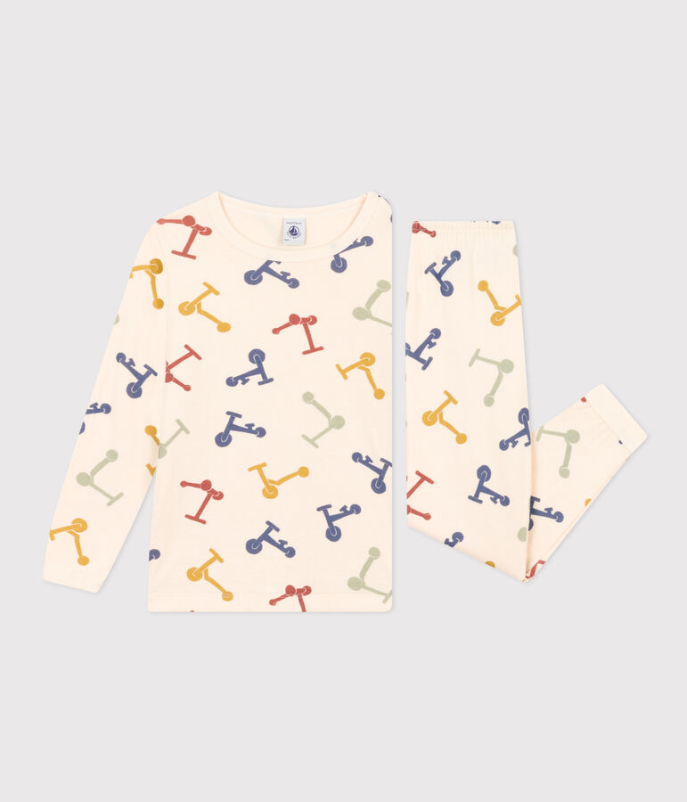 Pyjama imprim&eacute; en coton enfant &eacute;cru/multicouleur