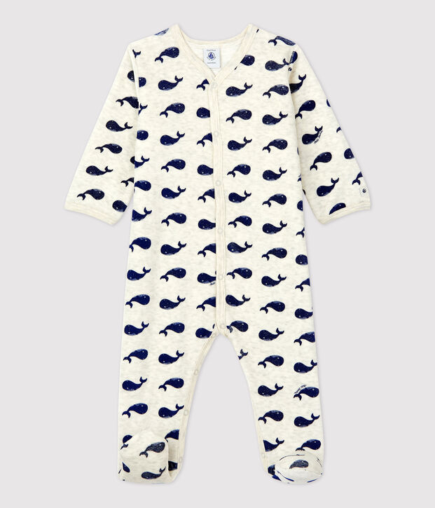 Babypyjama in fluweel. beige/blauw